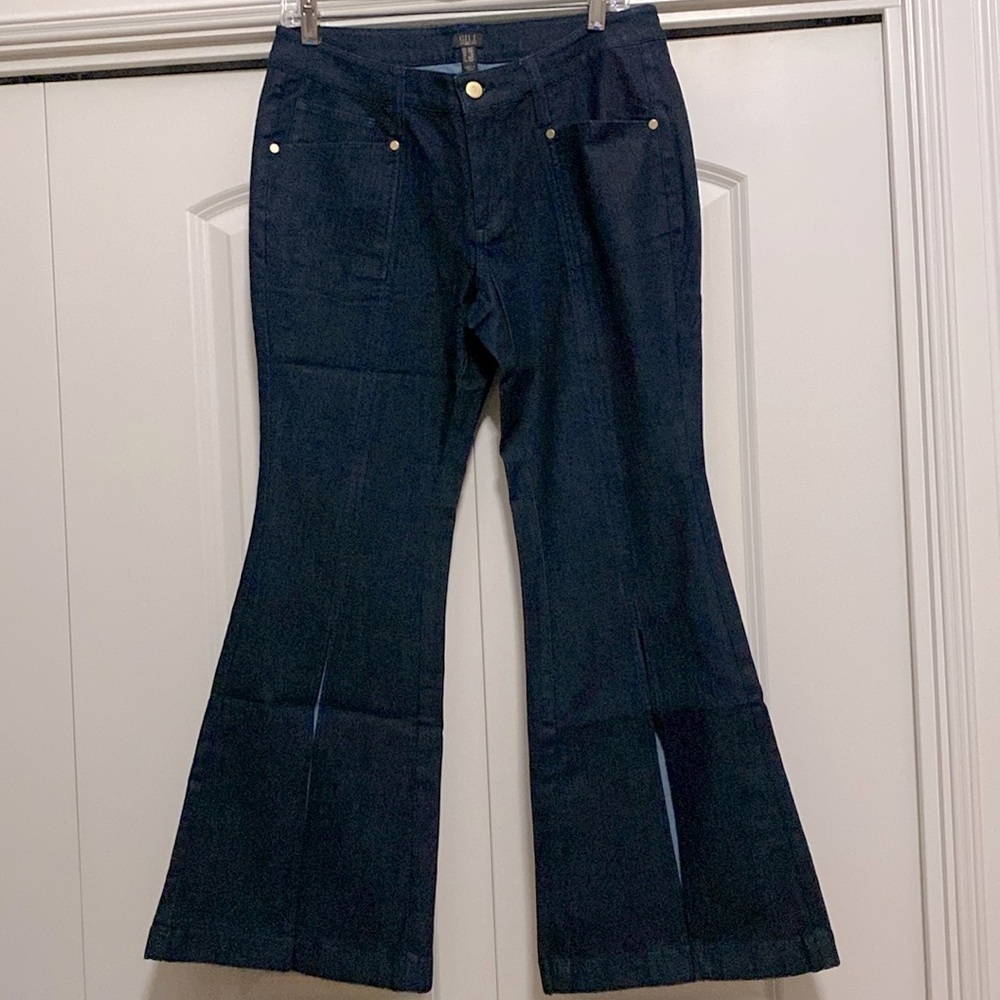 G.I.L.I. Wide Split Leg Denim Pants Jeans Womens 12P stretch Comfort Western